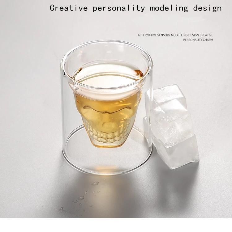 Heat Resisting Borosilicate Skeleton Shaped Double Wall Wine Whiskey Shot Glass Cup Decoration