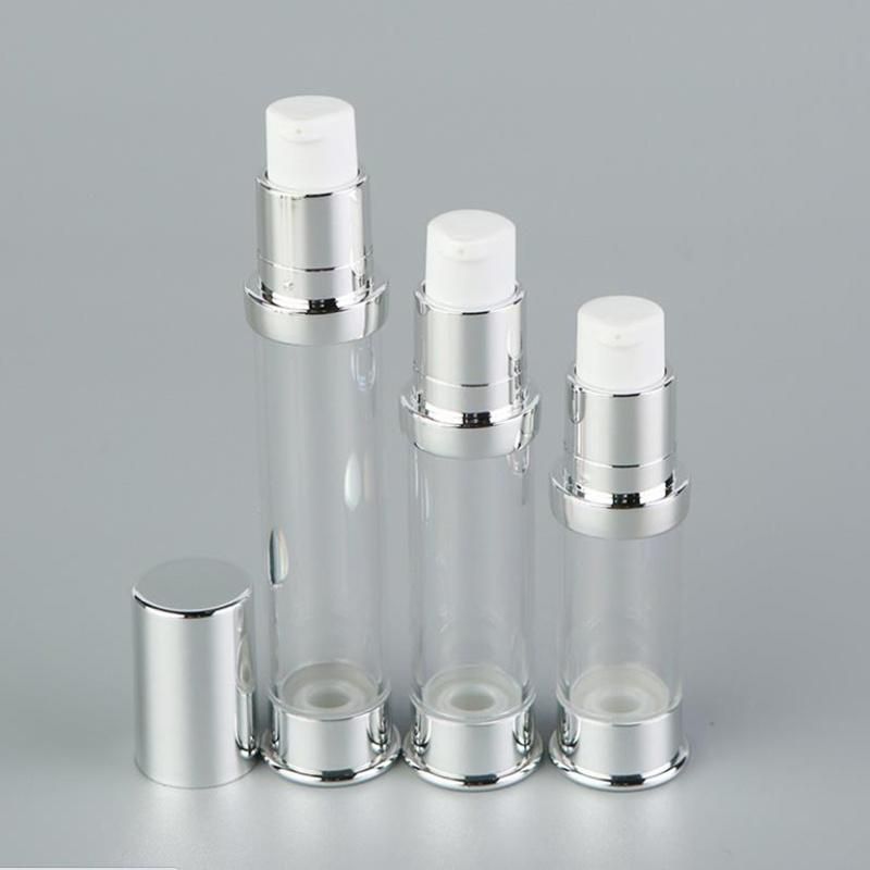 Silver in Stock 5ml 10ml 15ml Mini Atomizer White Head Mist Airless Spray Bottle Packaging Cosmetic Airless Pump Bottles