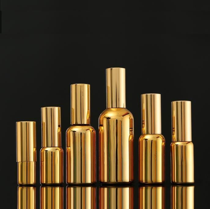 Cosmetic 20ml 30ml 50ml Electroplating Empty Glass Dropper Bottle with Golden Color