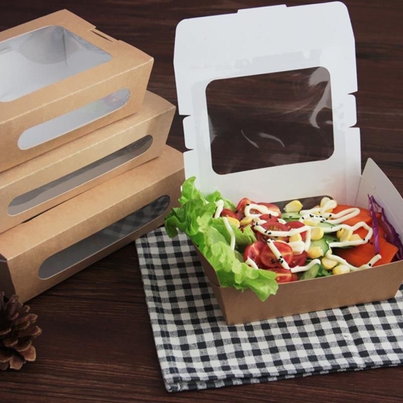 Wholesale Disposable Brown Kraft Paper Food Boxes with Transparent Window Lunch Fast Hot Food Container