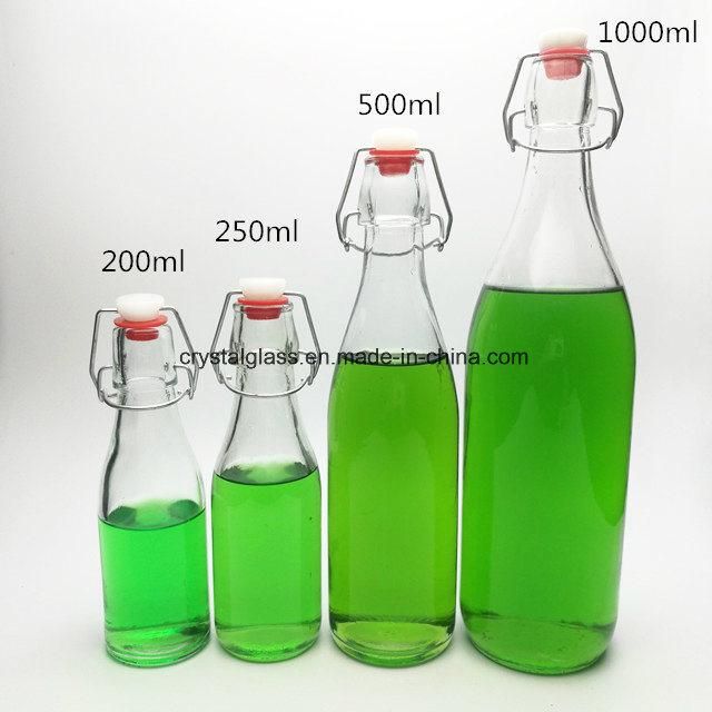 Swing Top Buckle Sealed Glass Water Bottles 250ml 500ml Clip Cap