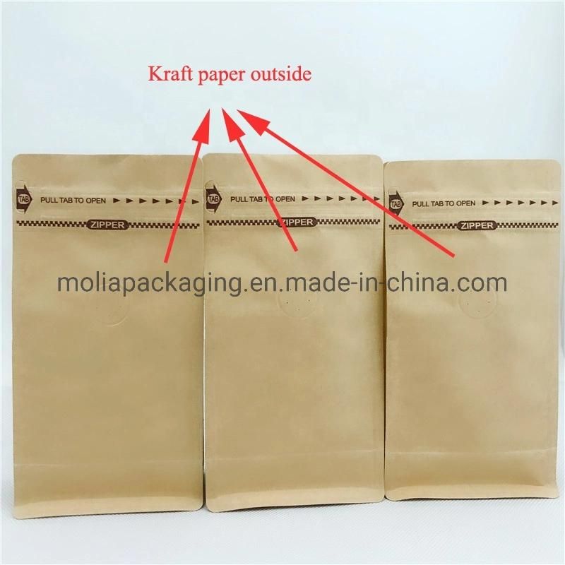 Eco-Friendly Coffee Bean Tea Pet Food Packaging Flat Bottom Bag Flat Bottom Side Gusset Valve Coffee Bag 750kg