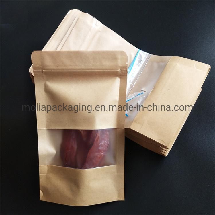 Compostable Plastic Bags/Stand up Sealing Bags Food Grade with Zipper and Tear Notches Kraftpaper Strip Windows Stand up Bags