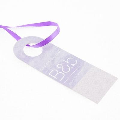 Custom Logo UV Cardboard Folded Garment Purple Hangtag with Ribbon