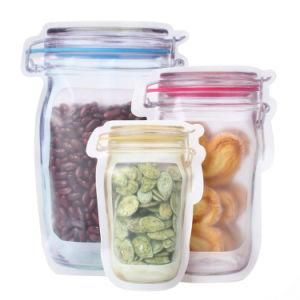 Special Shape Mason Jar Pouch Reusable Stand up Plastic Zipper Bags