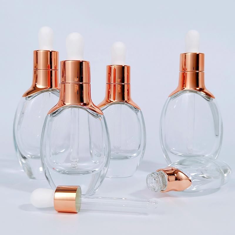 Face Skin Care Packaging Serum Essential Oil Cosmetic Glass Dropper Bottle 30ml 30 Ml with Gold Dropper Lids