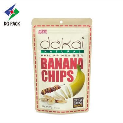 Dq Pack Custom Printed Ziplock Mylar Bag Reusable Food Packing Bag Stand up Zipper Pouch for Banana Chips Packing