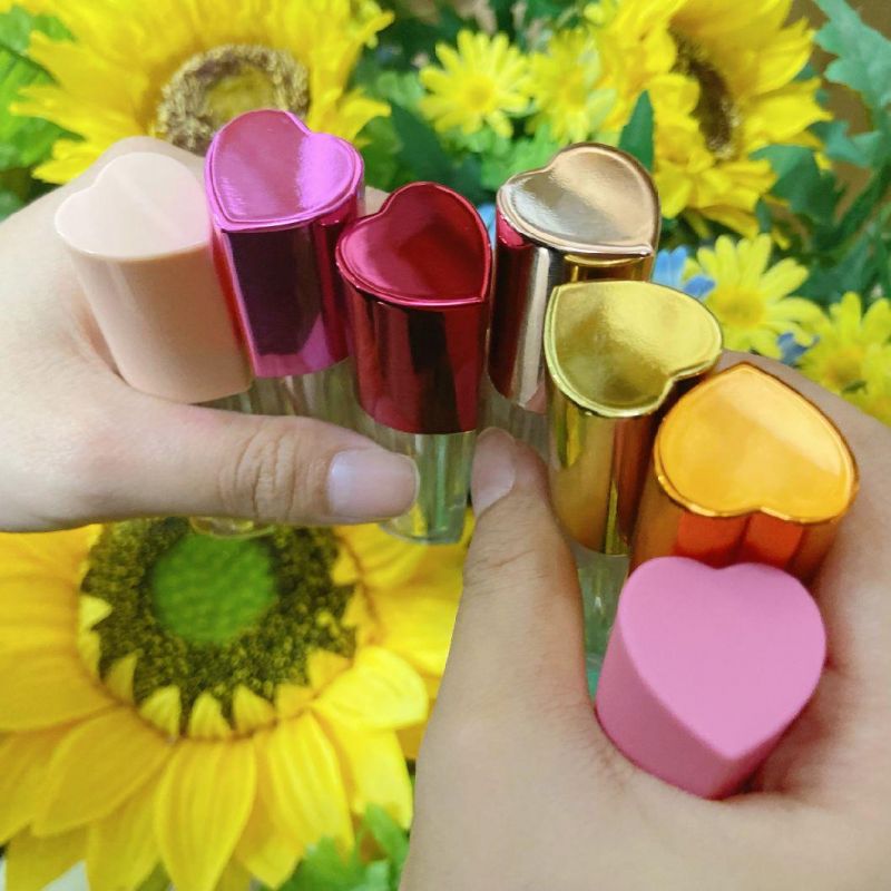 Cute Heart Shape Pink Empty Lipgloss Liptint Bottle Packaging Containers Wand Tube Cosmetic Custom Lip Gloss Tube