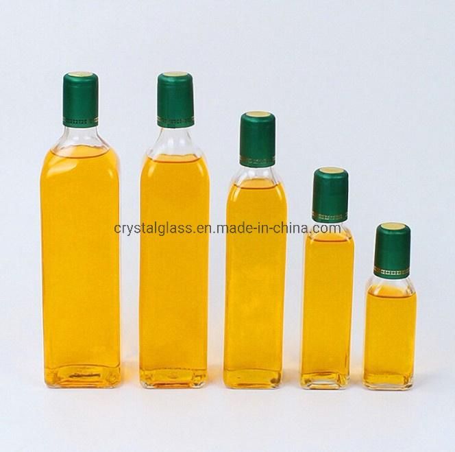 100ml 250ml 500ml 750ml Transparent Square Glass Olive Oil Bottle with Aluminium Cap