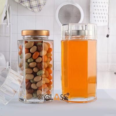 Premium 210ml Honey Jar Glass Hexagonal with Clear Hexagonal Cap