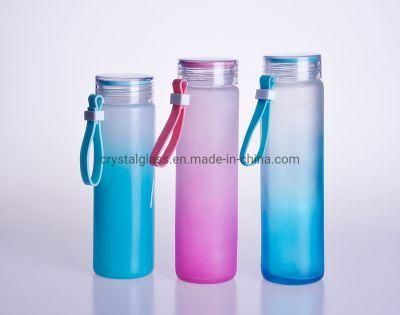Frosted Glass Water Smoothies Bottle with Loop Plastic Cap 450ml 550ml