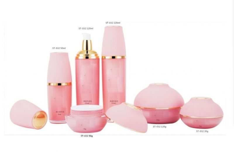 Round Acrylic Lotion Bottles Shiny Pink Lid and Pump Cosmetics Packaging