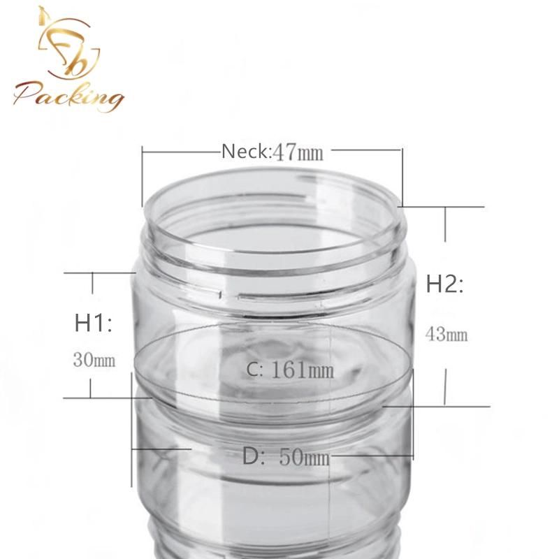 Cosmetic Packaging Clear Plastic Cream Jar 50g Pet Jar with Black Plastic Cap