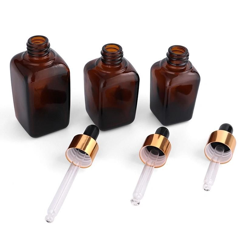 10-100ml Square Amber Glass Dropper Bottle Lotion Pump Bottle Serum Cosmetic Bottle