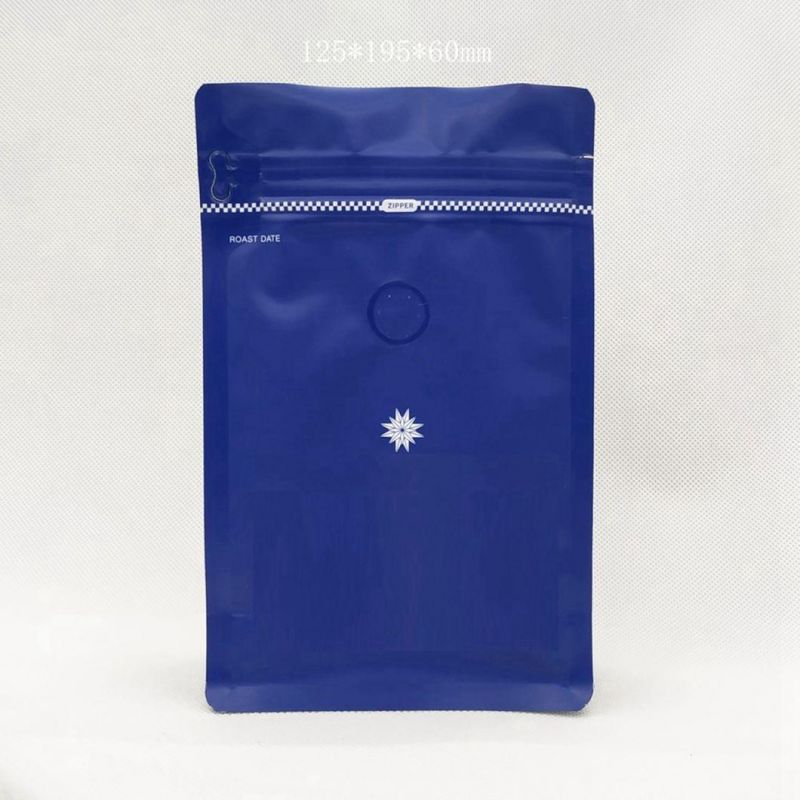 Custom Printed Laminated Material Food Packaging One Way Degassing Valve Blue Foil Coffee Bags/Koffiezak