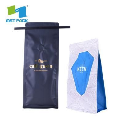 Eco Friendly Custom Logo Print Plastic Aluminum Foiled Flat Bottom Biodegradable Coffee Bag with One Way Valve