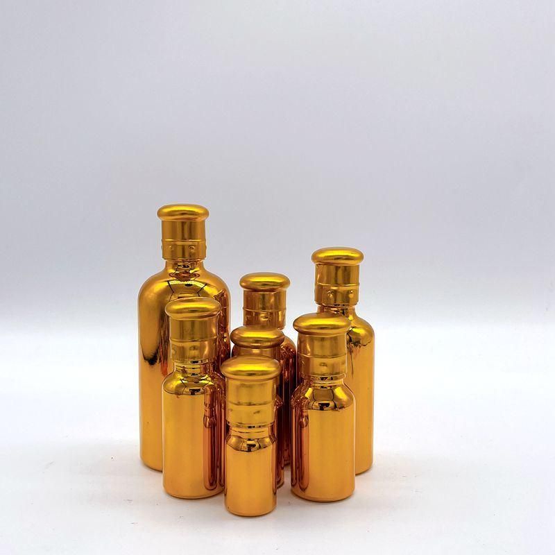 Gold Electroplate Essential Oil Glass Bottles with Cap Dropper for Cosmetic