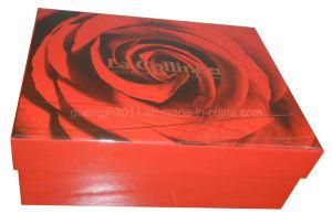 Red Flower Printed Paper Rigid Shoe Packaging Box