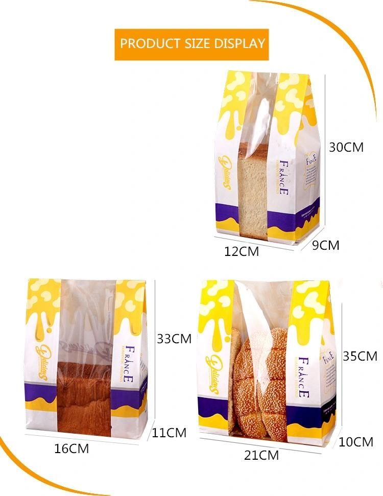 Wholesale Custom Design Printed Clear Window Bakery Toast Bread Bag Kraft Paper Bag