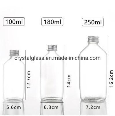 Clear Flat Flask Liquor Packing Glass Coffee Bottle with Ropp Cap