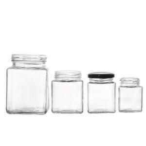 Square Clear Flint Metal Lids Storage Jar Customize Food Glass Jar Manufacturers