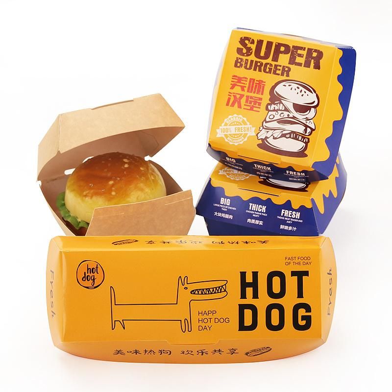 Custom Printed Paper Burger Box Corrugated Hamburg Box Lamilation One Side Craft Burger Package