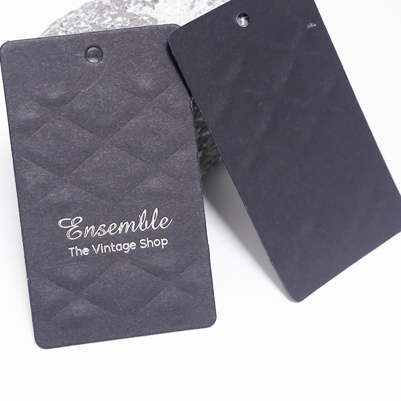 Rhombus Diamond Embossed Black Paper Custom Hang Tag