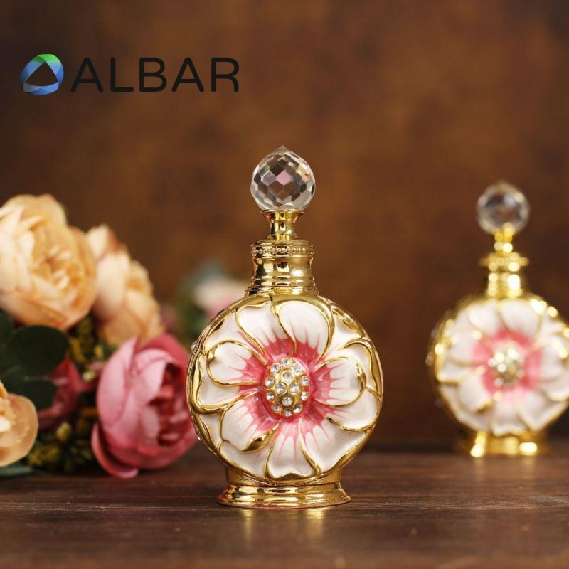 Glossy Flat Bottom Gold Attar Oud Tola Zinc Fragrance Glass Bottles with Customization