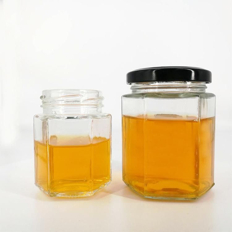 Hexagonal Wide Mouth Honey Glass Jars 9 Oz with Metal Lids