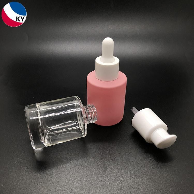 30ml Thick Bottom Matte Pink Color Glass Cosmetic Packaging