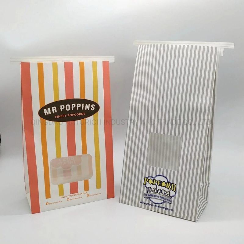 New Design Wholesale Coated Square Bottom Popcorn Paper Bags with Window