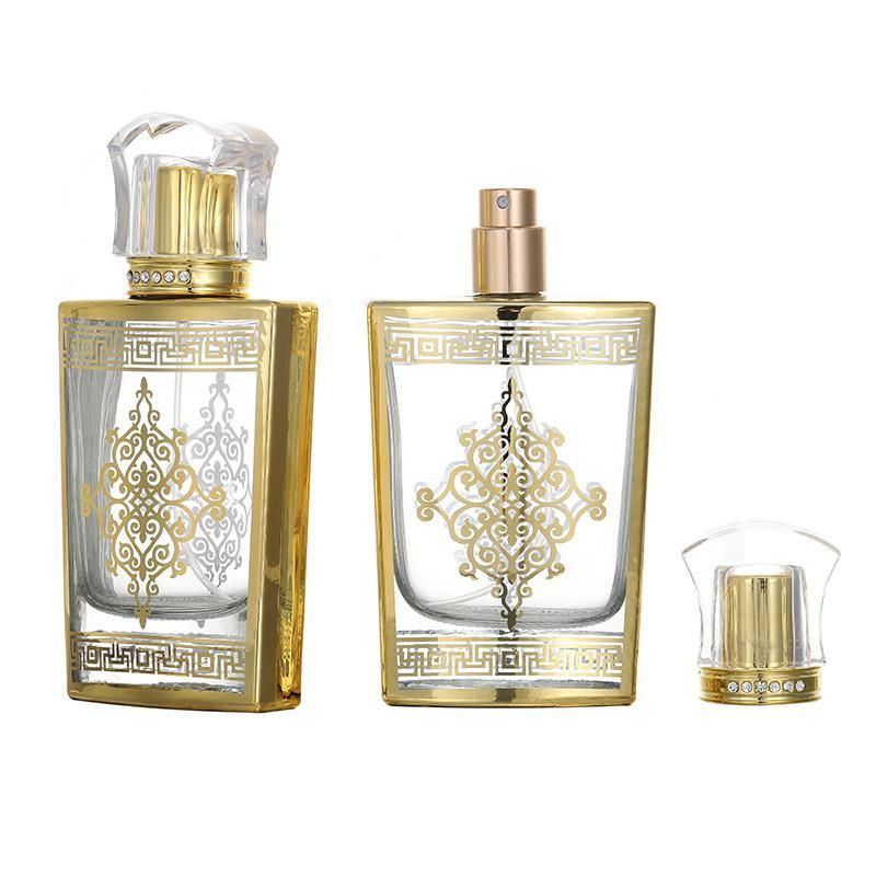 Luxury Spray Bottle Square Golden Print Glass Perfume Bottle