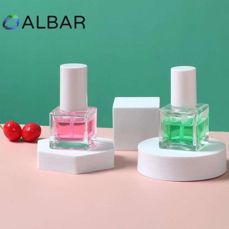 Square Cubic Ice Clear Glass Bottles with Plastic Press Caps for Cream