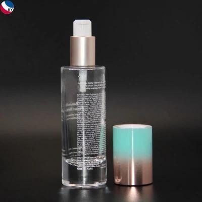 2oz 50ml Clear Custom Glass Pump Bottle Gradient Ramp Pump Cap Serum Bottle Container