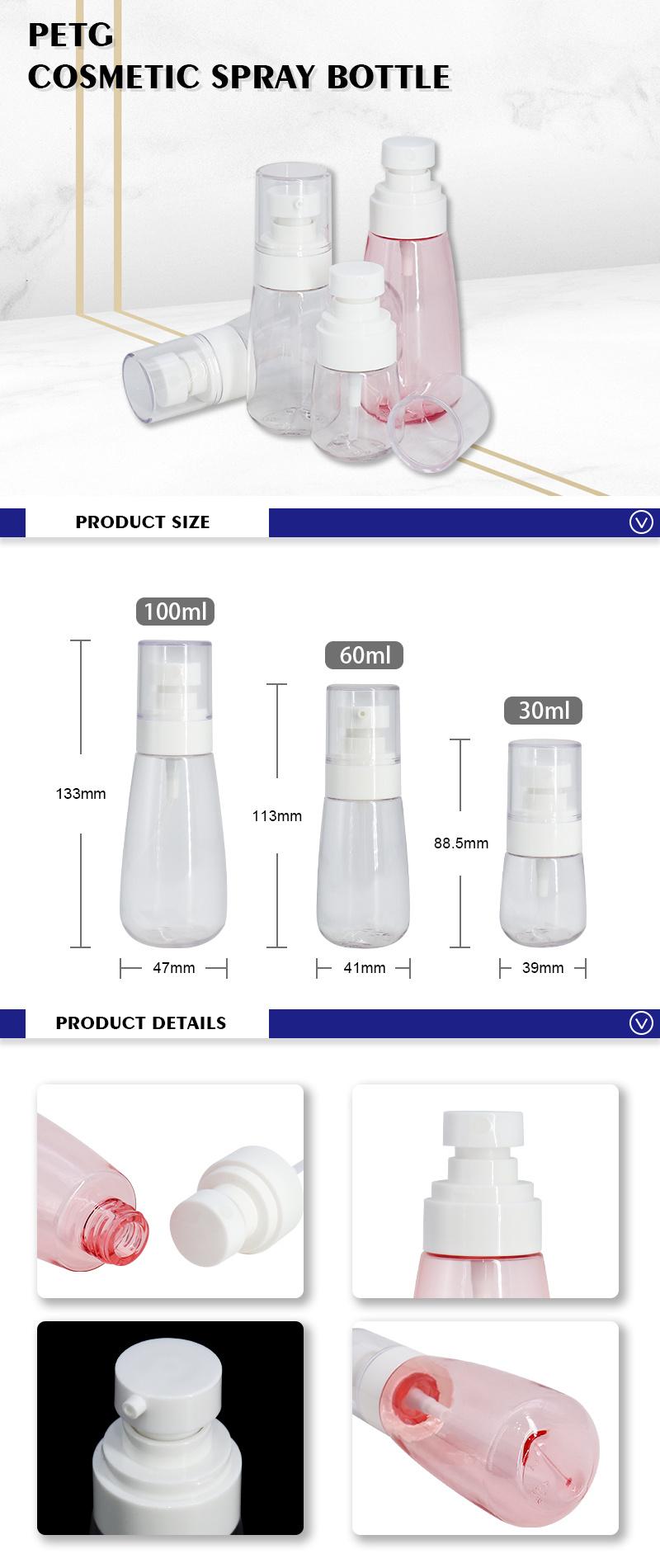 Oval Skincare Packaging Clear PETG Plastic Empty Spray Lotion Bottle