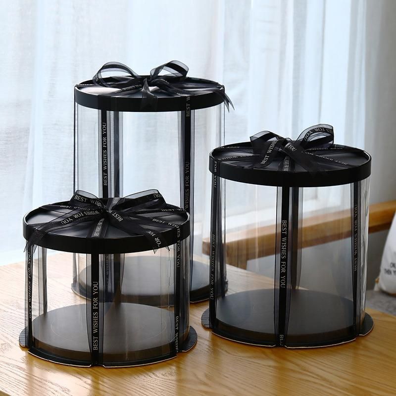 6 8 10 12 Inch Square Black High Wedding Transparent Acetate Plastic Tall Clear Cake Box Packaging with Lid Handle 10 X 10 X 6