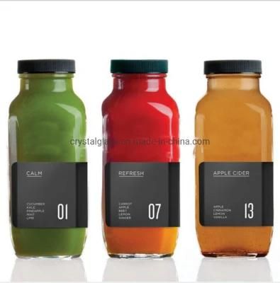 250ml 350ml Wide Mouth French Square Organic Juice Glass Bottle, Milk Beverage Glass Bottles