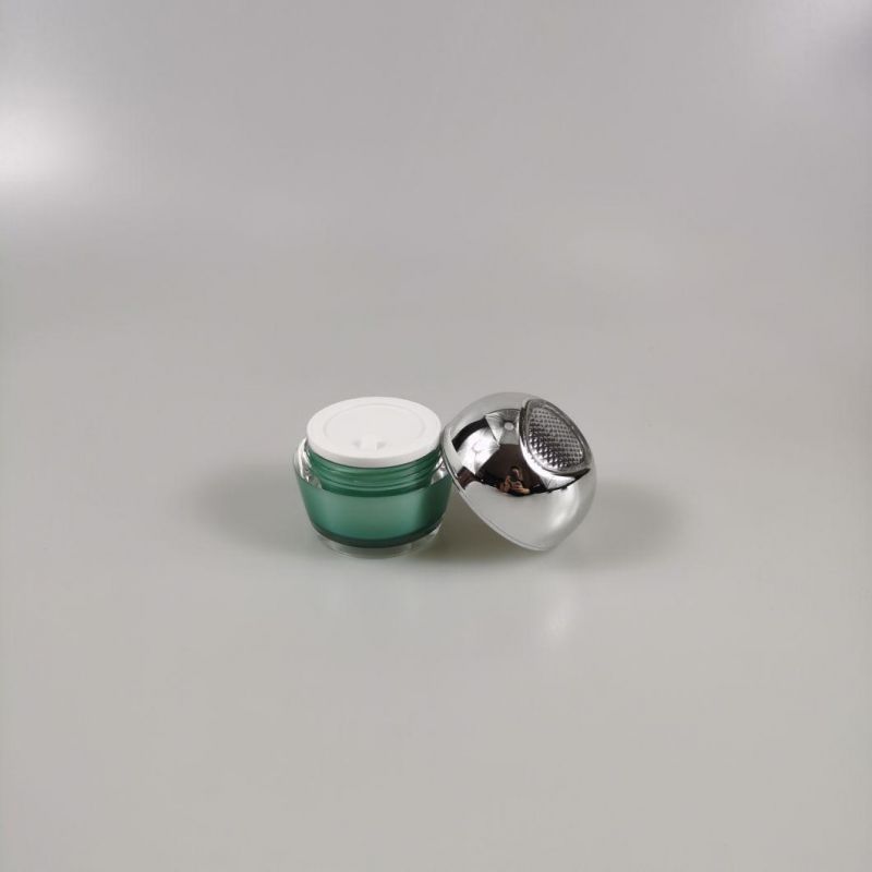 15g 30g 50g Round Acrylic Cream Jar Green Cosmetic Jar with Metalized Silver Lid for Facial Cream