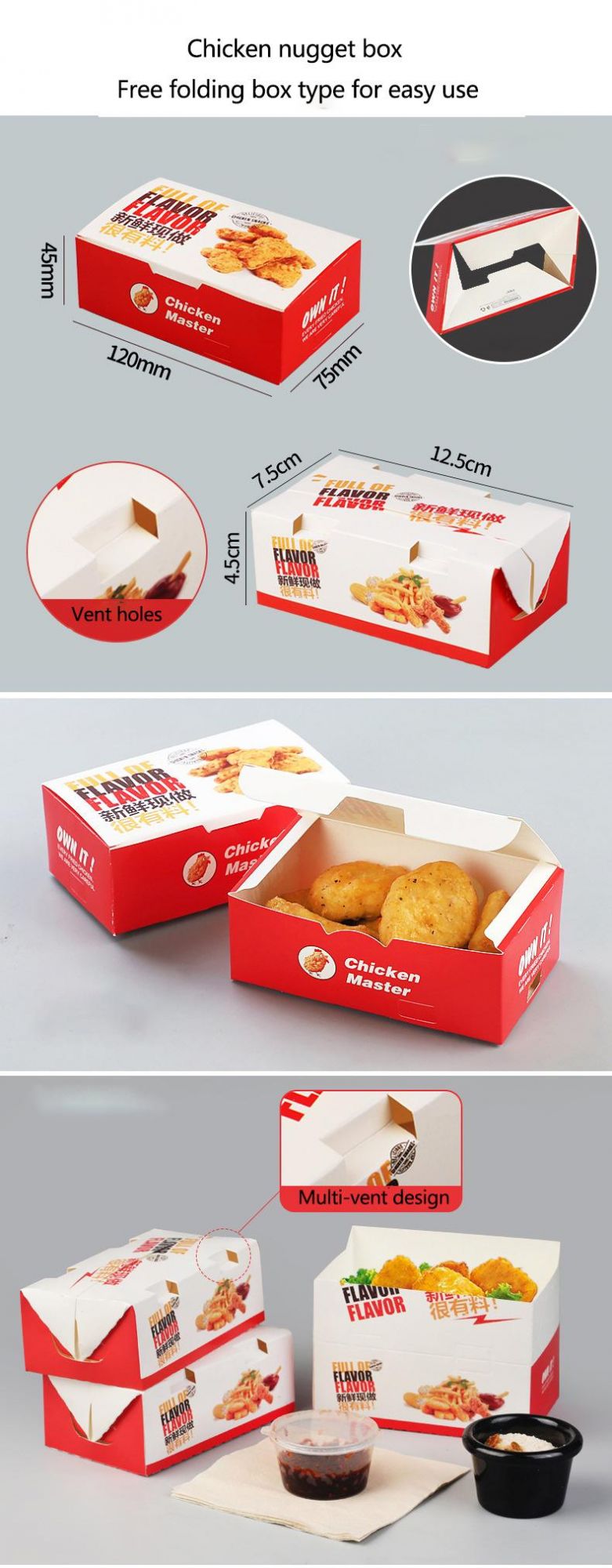 Customized Food Cardboard Paper Glossy Lamination Outside Burger Box Take Away Container