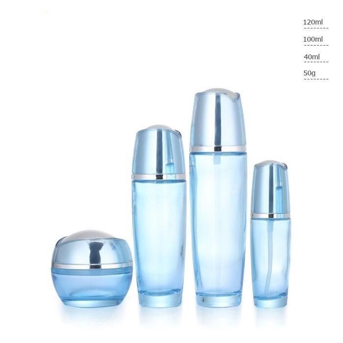 Ll12 Hot Sales Frosted Cosmetic Lotion Glass Bottle Set with Black Plastic Lid Have Stock