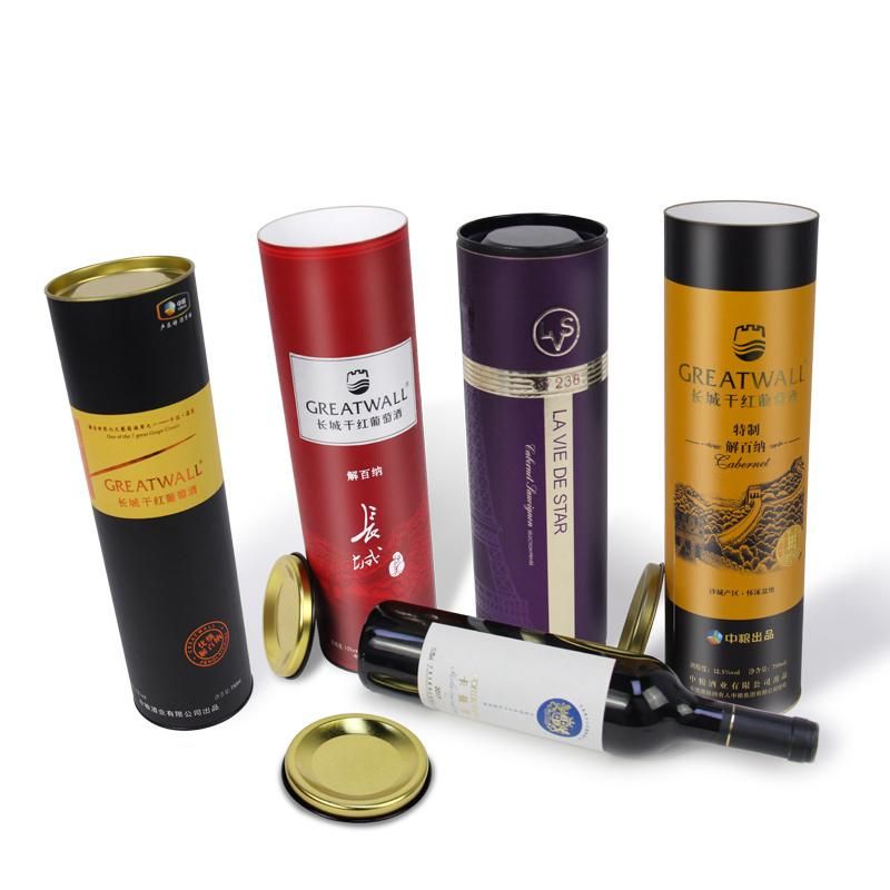 Custom Printed Recycled Wine Packaging Box Cylinder Paper Tube for Whisky Tequila