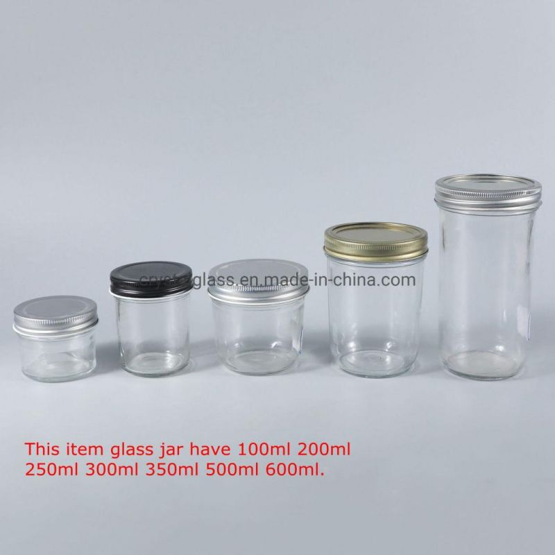 350ml Clear Surface Cylindrical Glass Mason Food Honey Storage Jar with Screw Lid