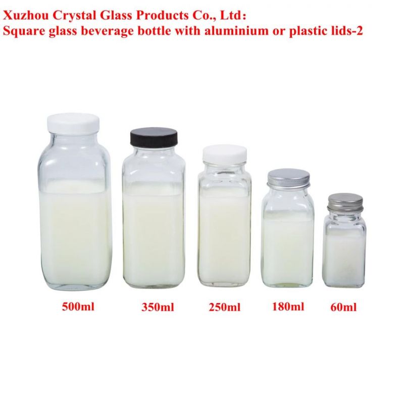 Food Grade Square Glass Juice Bottles with Twist off Cap 16oz Factories