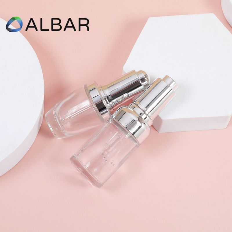 Push Pump Bottles Metal Shoulder Silver Cosmetics Glass Bottles with Printing