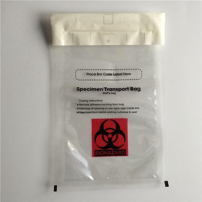 Plastic Medical Use 6′ ′ X9′ ′ Laminated Biohazard Logo Adhesive Tape 95kpa Specimen Bag