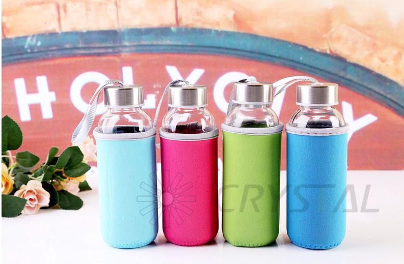 300ml 420ml Glass Water Bottle 6 Pack 16oz Bottles for Beverage and Juice with Stainless Steel Caps with Carrying Loop