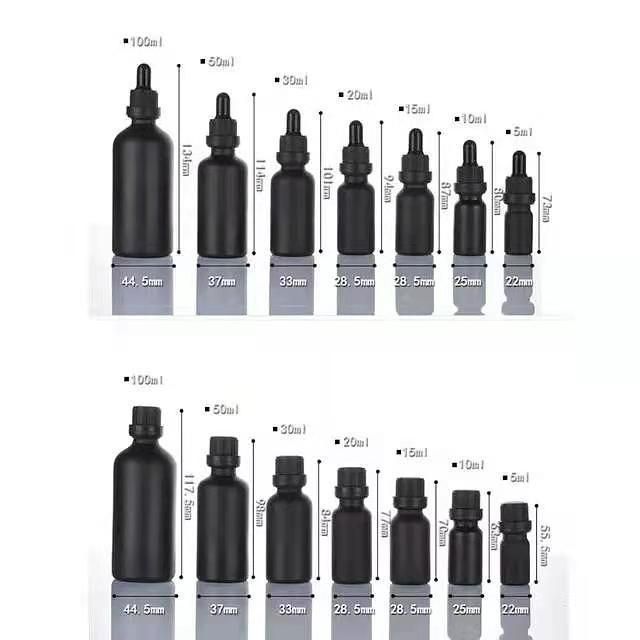 Frosted Matte Black Essential Oil Bottle with Dropper Screw Cap