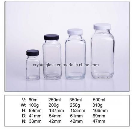 16 Ounce 500ml Square Shape Cold Drinking Coffee or Juice Kombucha Beverage Bottle with Plastic Caps