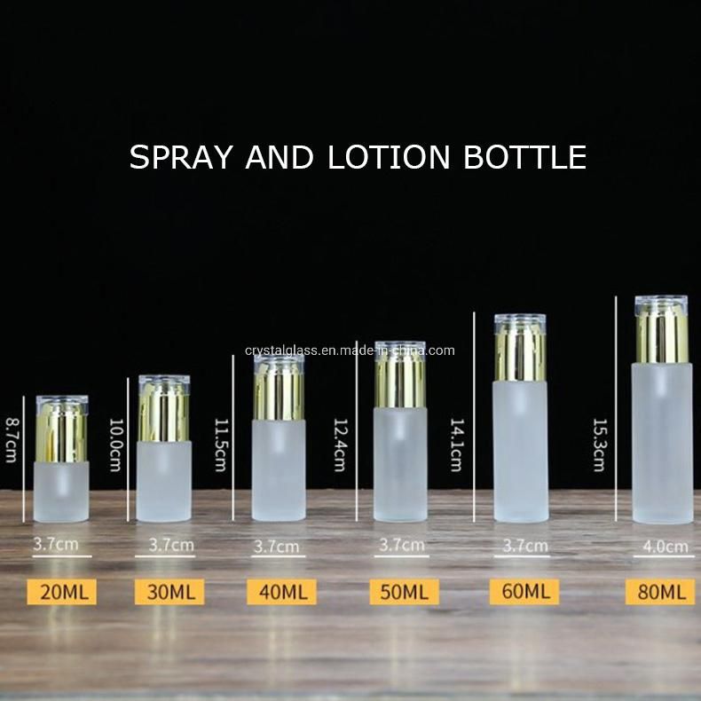Customized Glass Spray Bottle in Frosted with Gold Caps for Cosmetic Packing