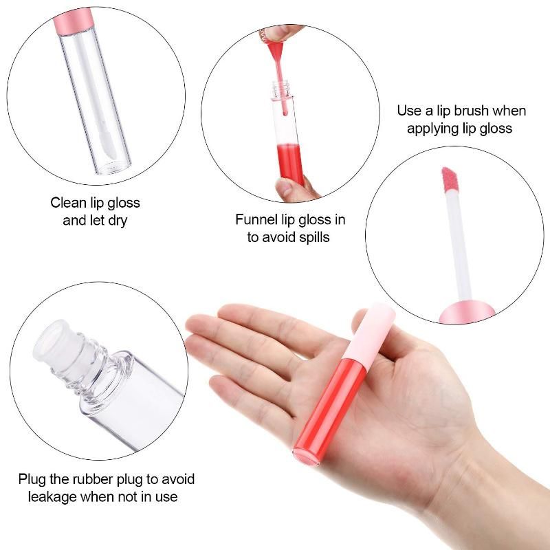 10ml Empty Refillable Transparent Balm Lip Gloss Container Lip Gloss Tube with Wand Brush